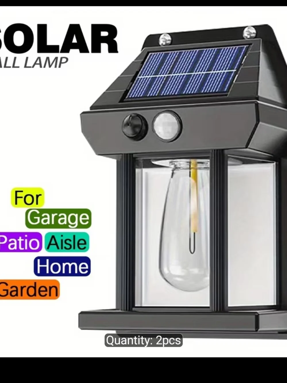 2pack of Solar Interaction Wall Lamp With 3 modes - Black